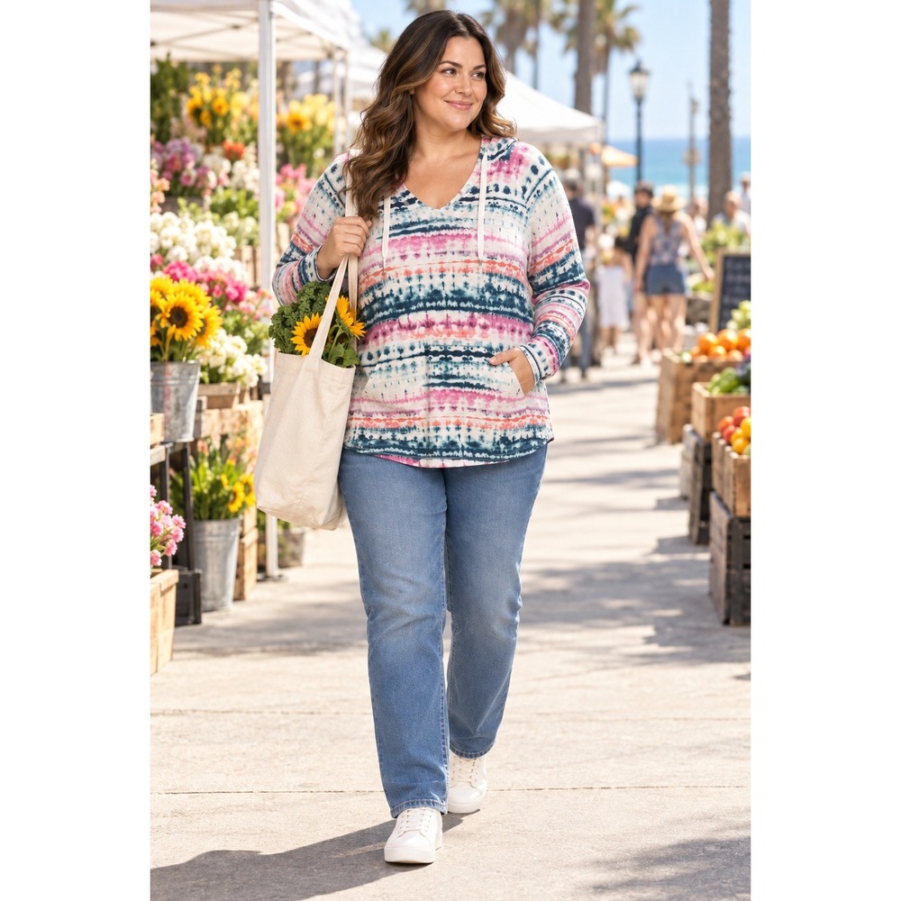 KOOLABURRA BY UGG Tie-Dye Hooded Pullover Kangaroo Pocket Women's 1X - Picture 3 of 6